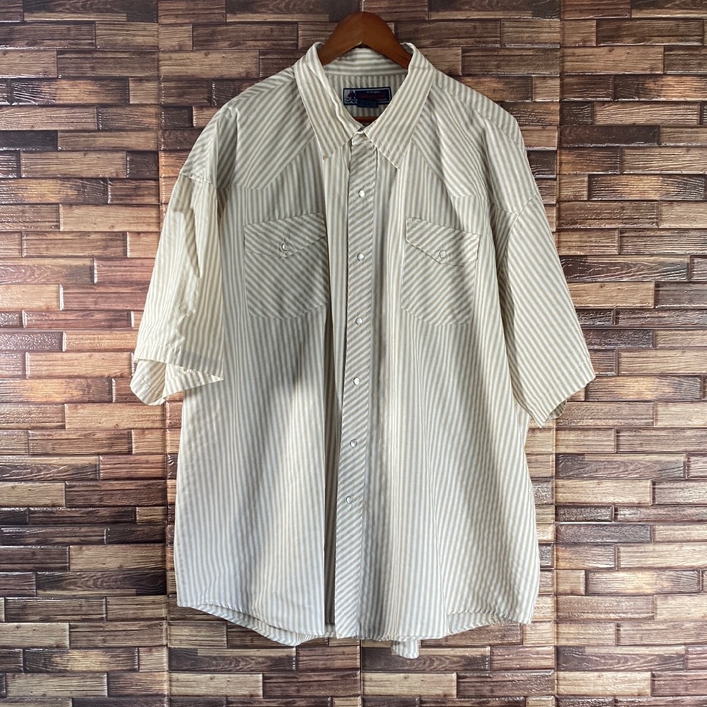 Mens Vintage Williams Bay 4X Western Shirt Tan & Cream Pearl Snap Button Down